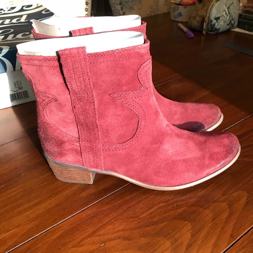 Lucky Brand - Red Suede Western Ankle Boots